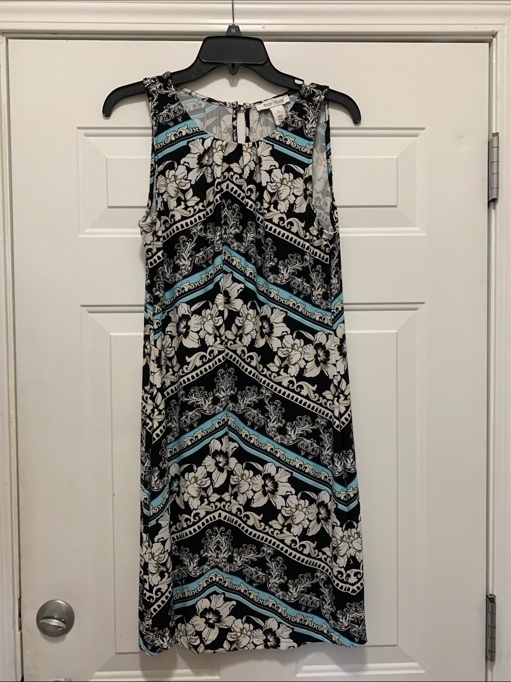 3/$15 White House Black Market Black & Blue Floral Shift Dress Size Small